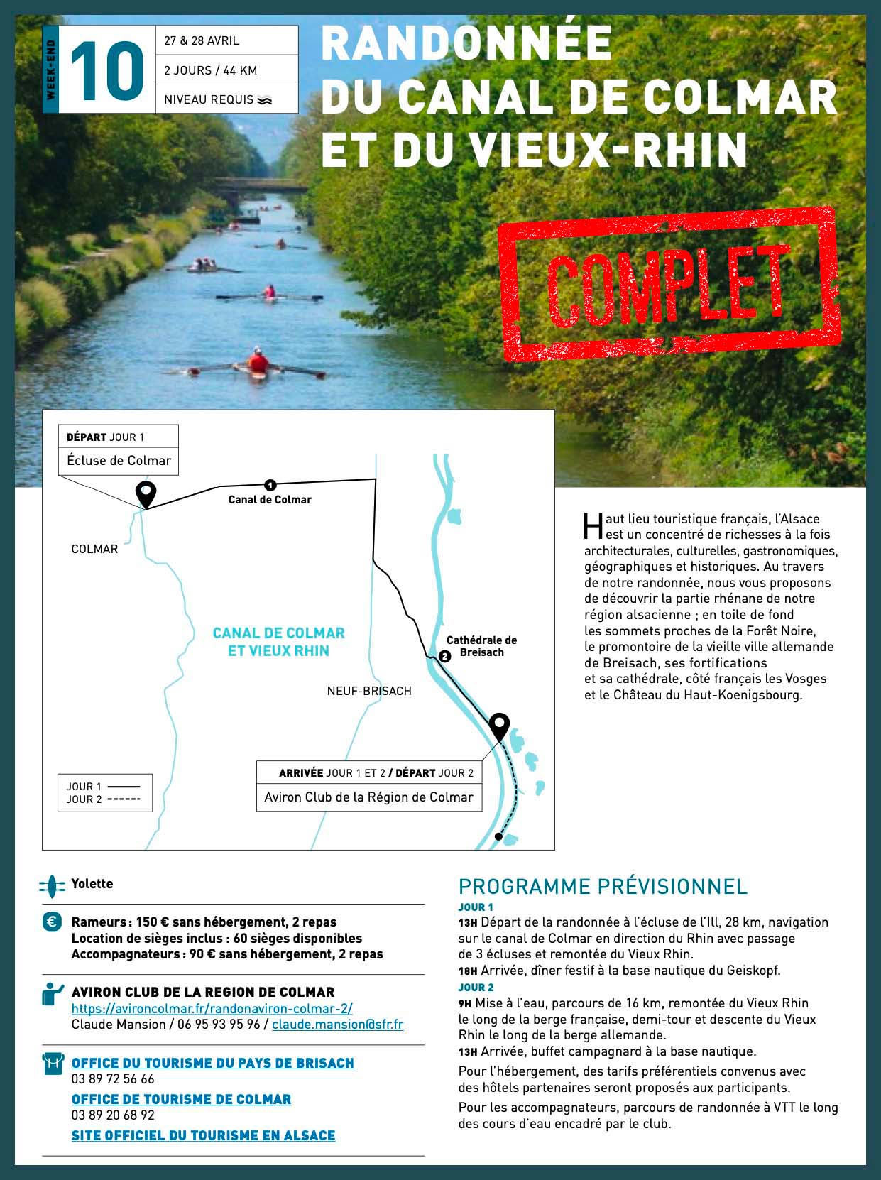 Randonnée du canal de Colmar aviron Mulhouse