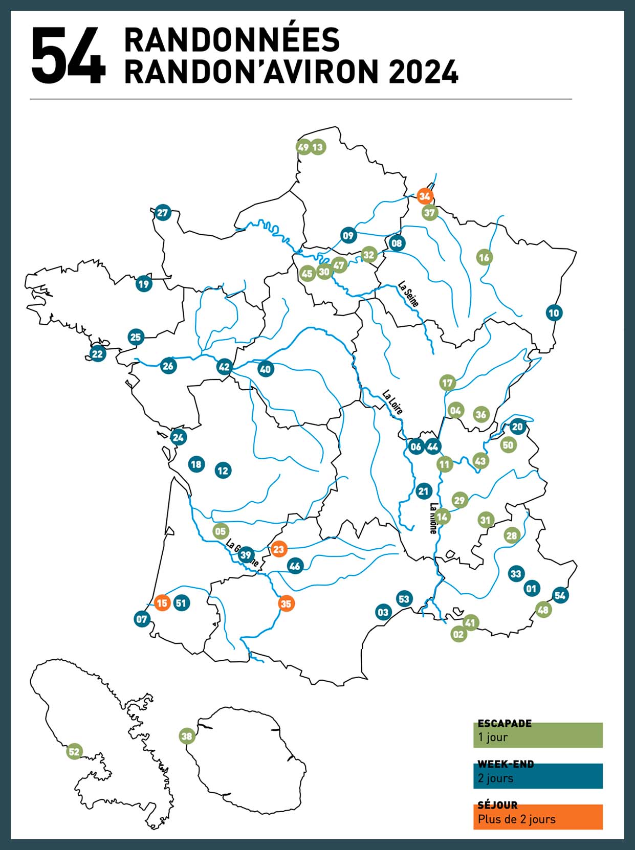 Carte de toutes les randonnées aviron de France 